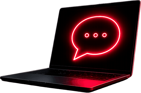 High-end laptop with a chat icon on the screen