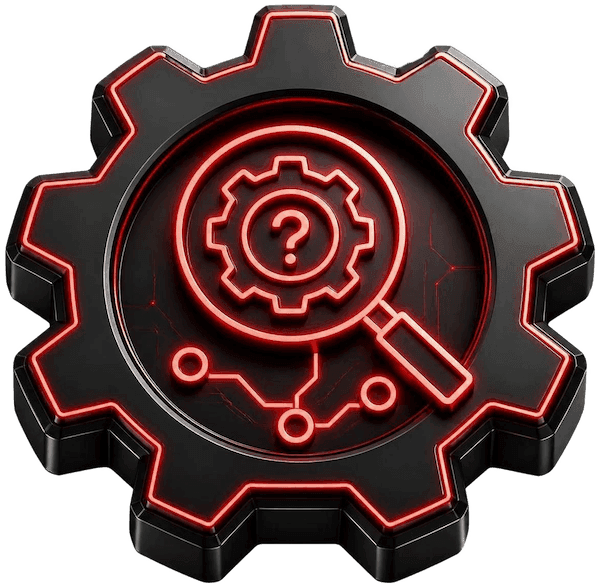 Cog with a magnifying glass icon.