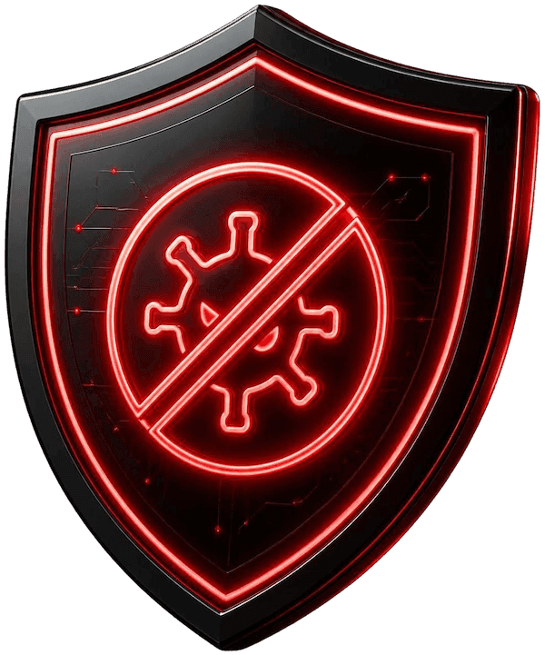 Shield with a virus icon crossed out.